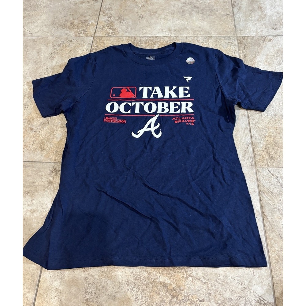 Atlanta Braves 2023 Postseason Take October Fanatics MLB Navy T-Shirt Youth L